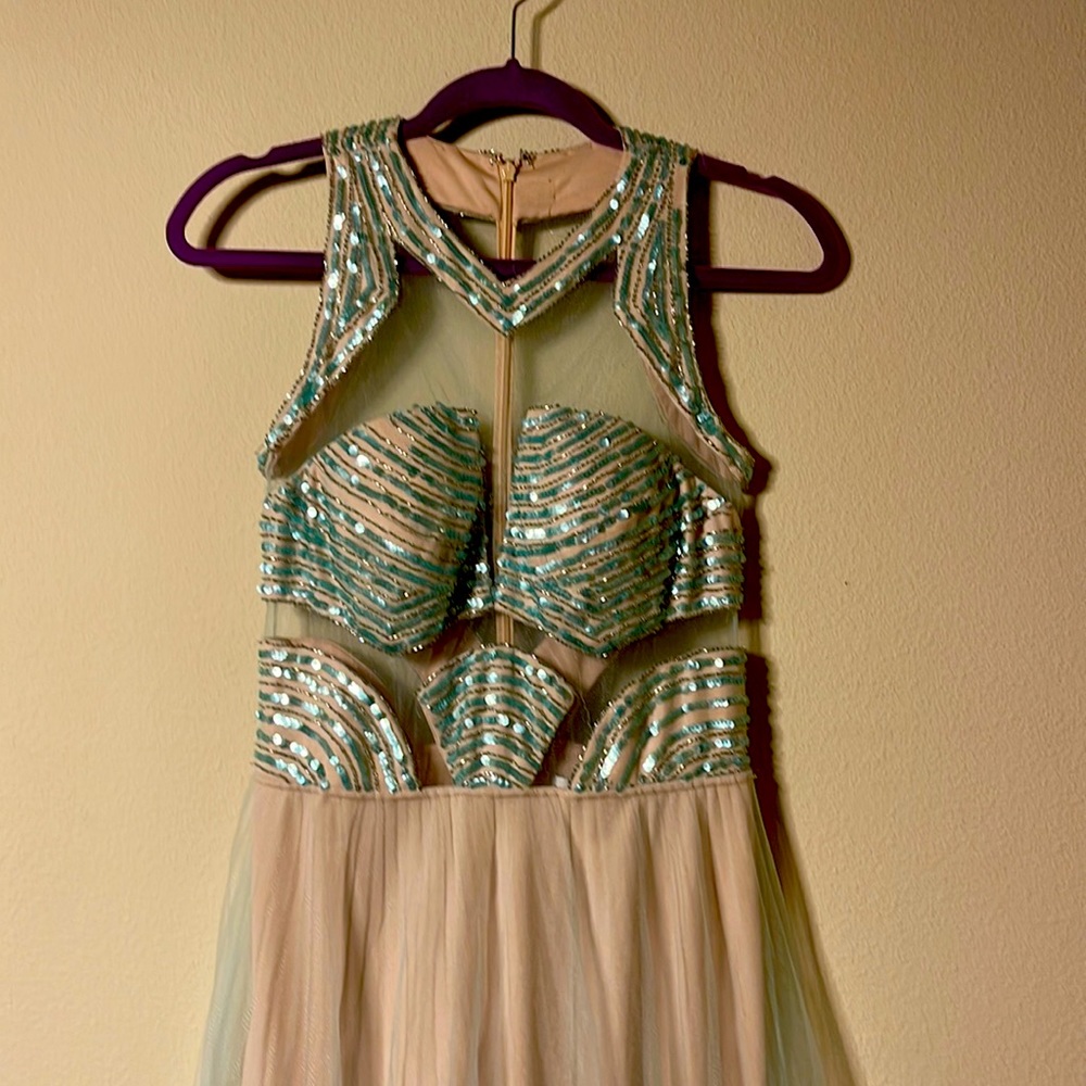 New Mignon Evening dress Sequined Tulle Aqua Blue $499 - Picture 3 of 12